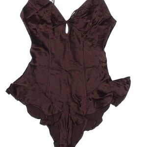 Skims Silky Brown Ruffle Teddy Bodysuit